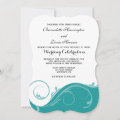 Blauwgroen Floral Swirl Bracket Wedding Invitae Kaart (Voorkant)