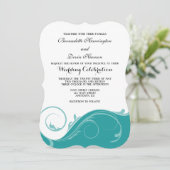 Blauwgroen Floral Swirl Bracket Wedding Invitae Kaart (Staand voorkant)