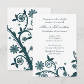 Blauwgroen Floral Swirls Bridal Shower Kaart (Voorkant / Achterkant)