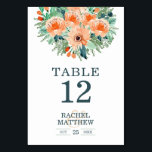 Blauwgroen Floral Waterverf tabelnummers peach Jad Kaart<br><div class="desc">Elegant waterverf bloemen in parels van perziken tot oranje, met blauwgroen tot groen gebladerd gebladerd blad, markeert deze tabelnummerkaarten. Personaliseer met uw informatie die prints op de voor en rug (dubbelzijdig). NOTA: Creëer en voeg elke kaart van het lijstaantal toe die u aan uw kar individueel nodig hebt. Verander de...</div>