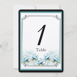 Blauwgroen Floral Waterverf Trouwtafel nummer Kaart