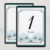 Blauwgroen Floral Waterverf Trouwtafel nummer Kaart (Voorkant / Achterkant)