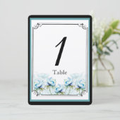 Blauwgroen Floral Waterverf Trouwtafel nummer Kaart (Staand voorkant)