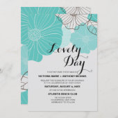 Blauwgroen Floral Wedding Invitations Kaart (Voorkant / Achterkant)