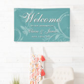  Blauwgroen Floral Welcome Wedding Spandoek (Insitu)