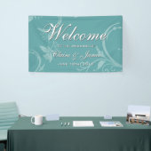  Blauwgroen Floral Welcome Wedding Spandoek (Beurs)