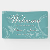  Blauwgroen Floral Welcome Wedding Spandoek (Horizontaal)