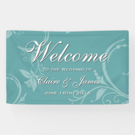  Blauwgroen Floral Welcome Wedding Spandoek