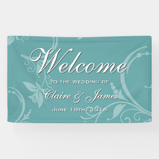 Blauwgroen Floral Welcome Wedding Spandoek