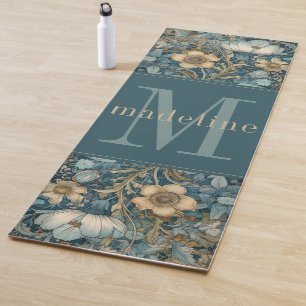  Blauwgroen Floral William Morris Monogram Yogamat