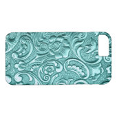 Blauwgroen florale reliëf. Case-Mate iPhone case (Achterkant (Horizontaal))