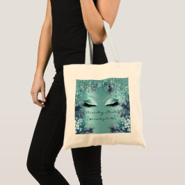Blauwgroen Florals Eyes Glitter Drips Bruiloft Bru Tote Bag