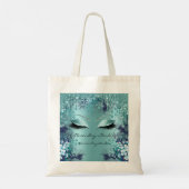 Blauwgroen Florals Eyes Glitter Drips Bruiloft Bru Tote Bag (Achterkant)