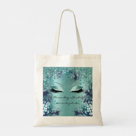 Blauwgroen Florals Eyes Glitter Drips Bruiloft Bru Tote Bag (Achterkant)