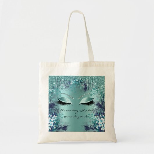 Blauwgroen Florals Eyes Glitter Drips Bruiloft Bru Tote Bag (Voorkant)