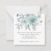Blauwgroen Florals QR Code Weddenschap RSVP Enclos Notitiekaartje (Voorkant)