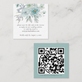 Blauwgroen Florals QR Code Weddenschap RSVP Enclos Notitiekaartje