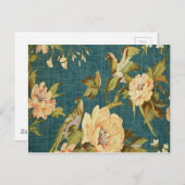 blauwgroen, , floreel, vogel, Victoriaans, behangp Briefkaart (Voorkant / Achterkant)