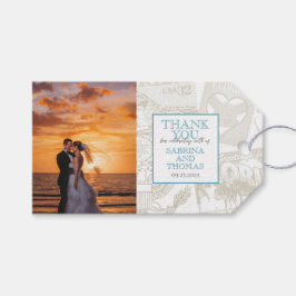 Blauwgroen Florida trouwfoto Cadeaulabel
