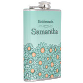 Blauwgroen Flower Bridesmaid Flask Heupfles (Rechts)