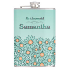 Blauwgroen Flower Bridesmaid Flask Heupfles