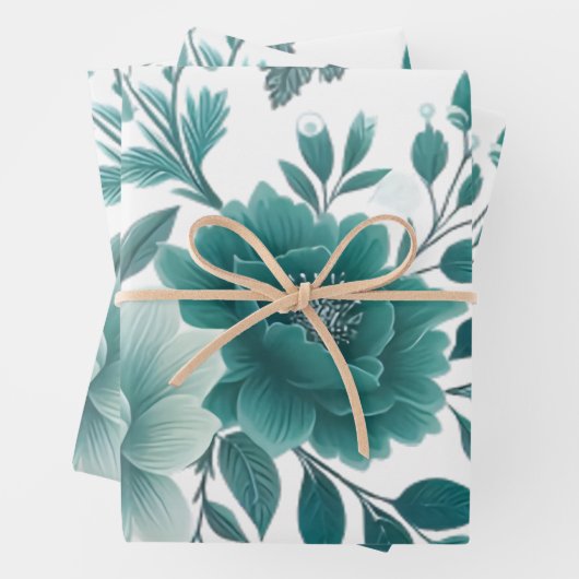 💐Blauwgroen Flower Delight Inpakpapier Vel (In situ)