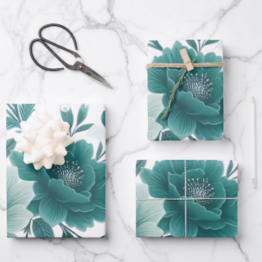 💐Blauwgroen Flower Delight Inpakpapier Vel (Voorkant)