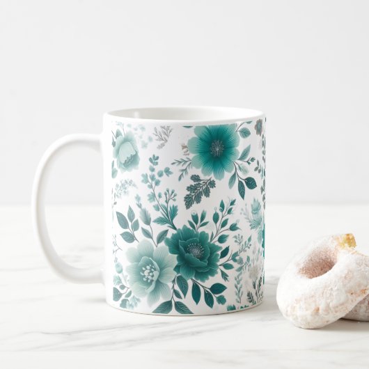 💐Blauwgroen Flower Delight Koffiemok (Met donut)