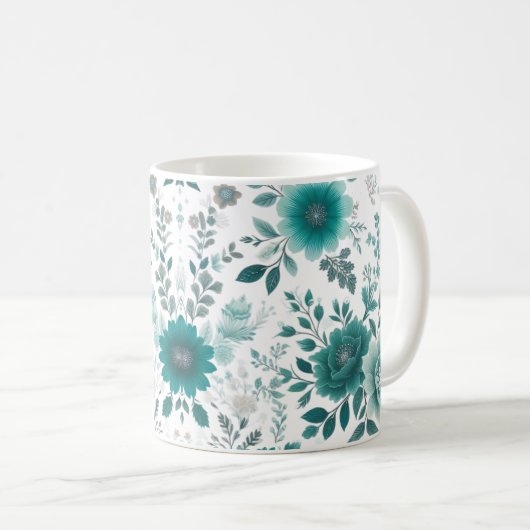 💐Blauwgroen Flower Delight Koffiemok (Voorkant rechts)