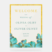 Blauwgroen Flowers Weddenschap Acryl Bord (Voorkant)