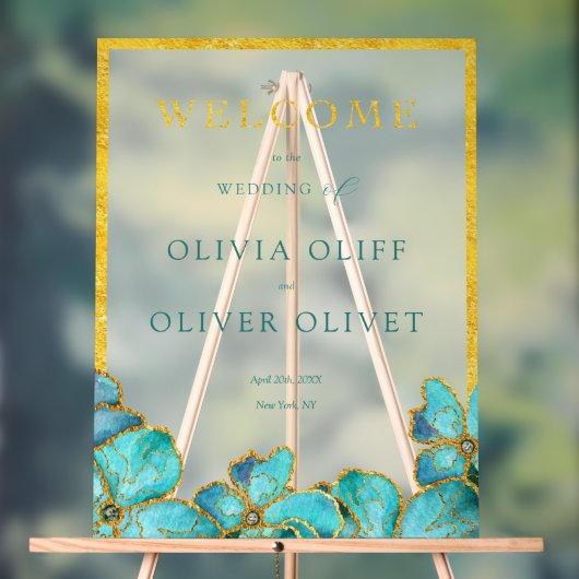 Blauwgroen Flowers Weddenschap Acryl Bord (Neutraal)