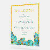 Blauwgroen Flowers Weddenschap Acryl Bord (Hoek)