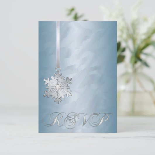Blauwgroen Foil Silver Snowflake Jewel RSVP Uitnod (Staand voorkant)