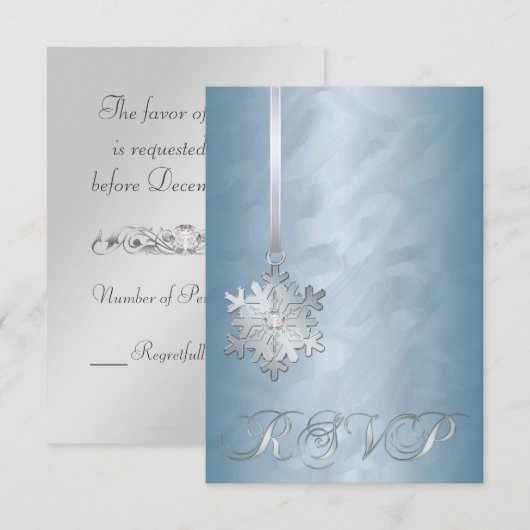Blauwgroen Foil Silver Snowflake Jewel RSVP Uitnod (Voorkant / Achterkant)
