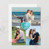 Blauwgroen folie liefde hart bruiloft save the dat aankondigingskaart (Voorkant / Achterkant)