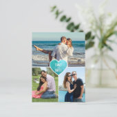 Blauwgroen folie liefde hart bruiloft save the dat aankondigingskaart (Staand voorkant)