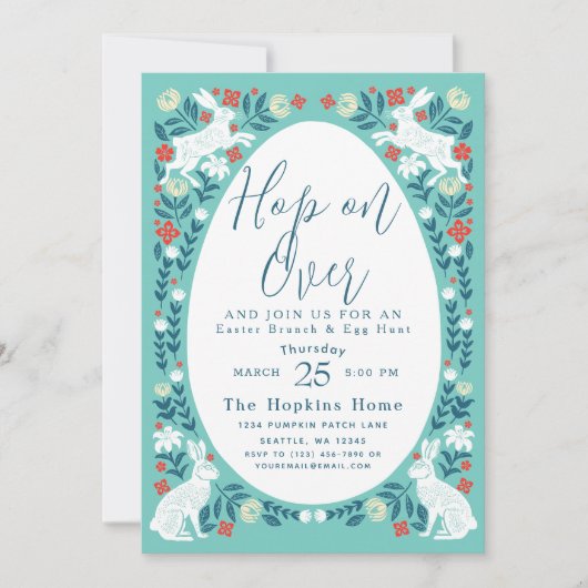 Blauwgroen folk art hop op uitnodiging voor een pa (Voorkant)