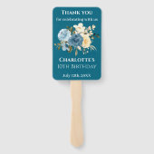 Blauwgroen foto 10e verjaardag Collage Yellow Flow Handwaaier (Achterkant)