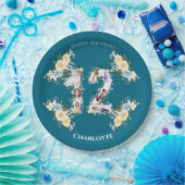 Blauwgroen foto 12e verjaardag Collage Yellow Flow Papieren Bordje (Feest)