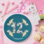 Blauwgroen foto 12e verjaardag Collage Yellow Flow Papieren Bordje (Feest)