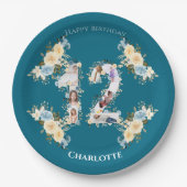 Blauwgroen foto 12e verjaardag Collage Yellow Flow Papieren Bordje (Voorkant)