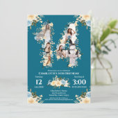 Blauwgroen foto 14e verjaardag Collage Yellow Flow Kaart (Staand voorkant)