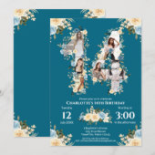 Blauwgroen foto 14e verjaardag Collage Yellow Flow Kaart (Voorkant / Achterkant)