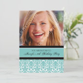 Blauwgroen Foto 18th Birthday Party-uitnodigingen Kaart (Staand voorkant)