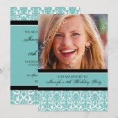 Blauwgroen Foto 18th Birthday Party-uitnodigingen Kaart (Voorkant / Achterkant)