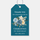 Blauwgroen foto 1e verjaardag Collage Blue Yellow  Cadeaulabel (Achterkant)