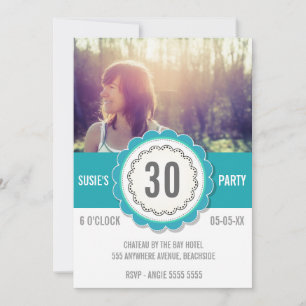 Blauwgroen foto 30th Birthday Party Invite Kaart