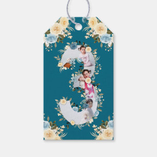 Blauwgroen foto 3rd Birthday Collage Blue Yellow F Cadeaulabel