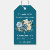 Blauwgroen Foto 5th Birthday Collage Blue Yellow F Cadeaulabel (Achterkant)