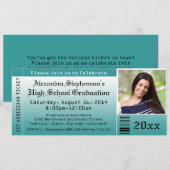 Blauwgroen foto-Afstuderen Ticket-uitnodigingen Kaart (Voorkant / Achterkant)